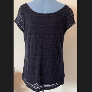 Banana Republic Women's Short Sleeve Navy Blue Lace Blouse Top Size 14